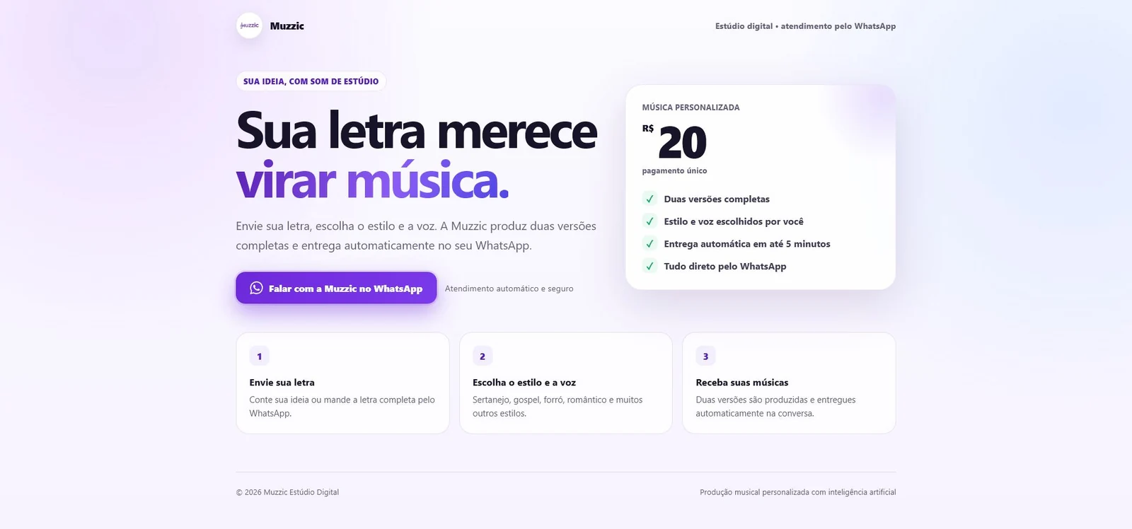 Página pública de campanha da Muzzic