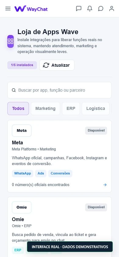 Busca do módulo criativo na interface móvel Waychat